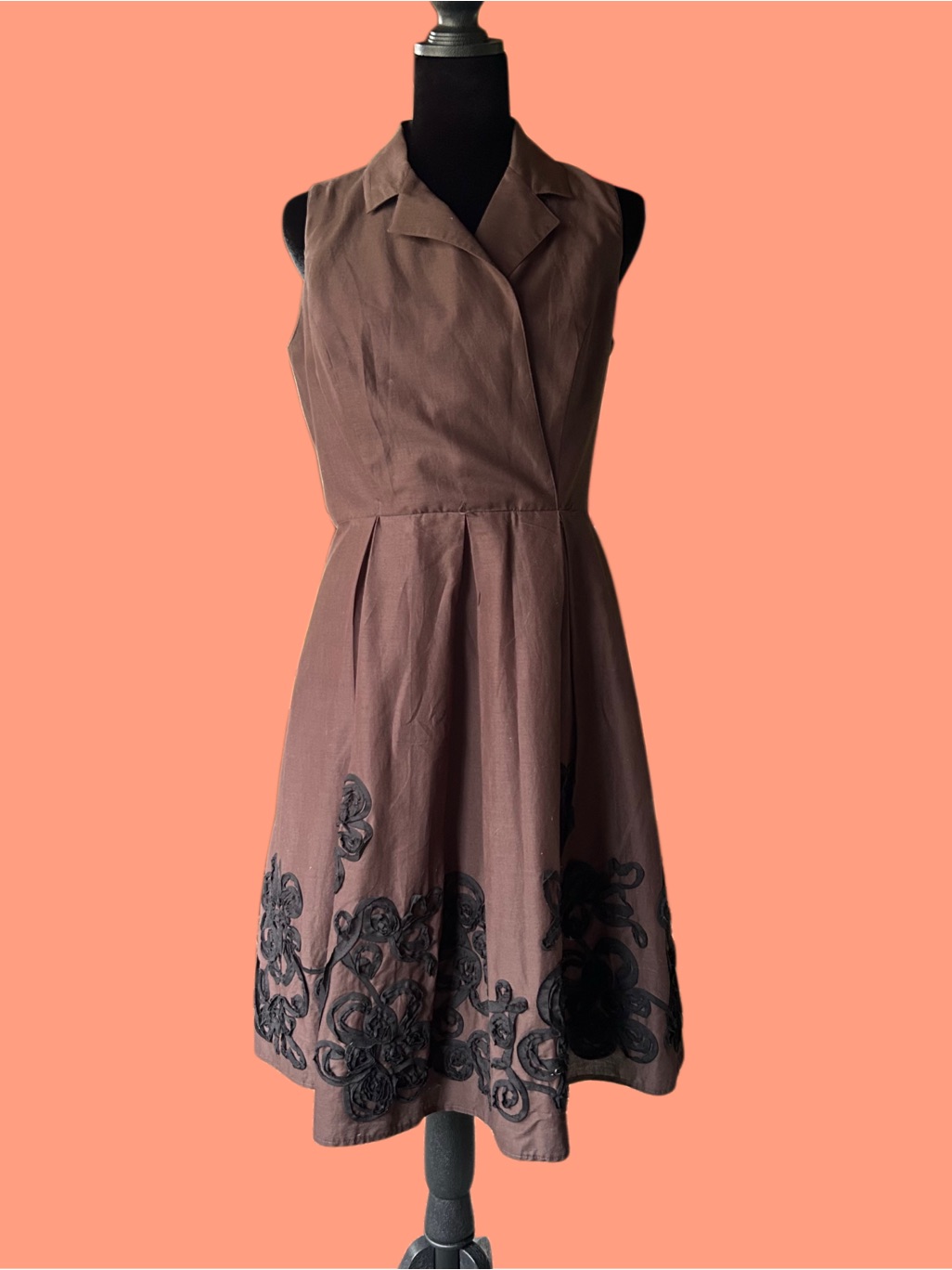 Sl Fashions Sleeveless Mocha Retro Fit N Flare Midi Dress W/Embroidery 6